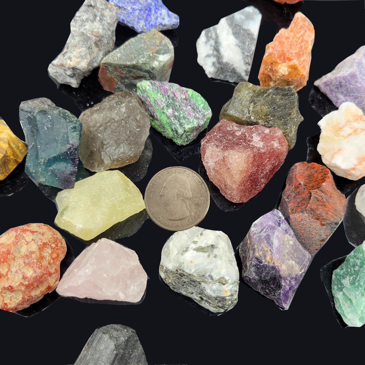 Rock & Mineral Collection Kit for Adults and Kids Natural Rocks for Tumbling Polishing Gemstone Raw Crystals Rough Stones for Wicca & Reiki (24Pcs)