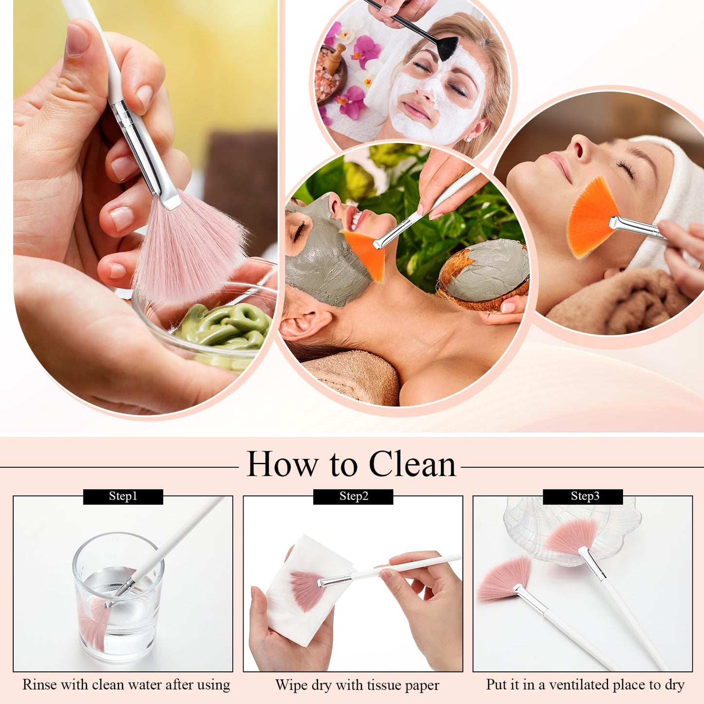 9 Pieces Facial Fan Mask Brushes, Soft Facial Applicator Brushes Tools for Peel Glycolic Makeup for Mud Cream(Champagne)