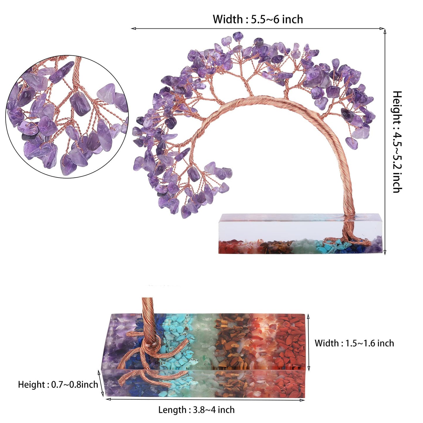 Rockcloud Amethyst Crystal Stone Money Tree with Chakra Resin Base, Handmade Feng Shui Bonsai Tree Home Office Desktop Decor for Good Luck and Wealth, Purple