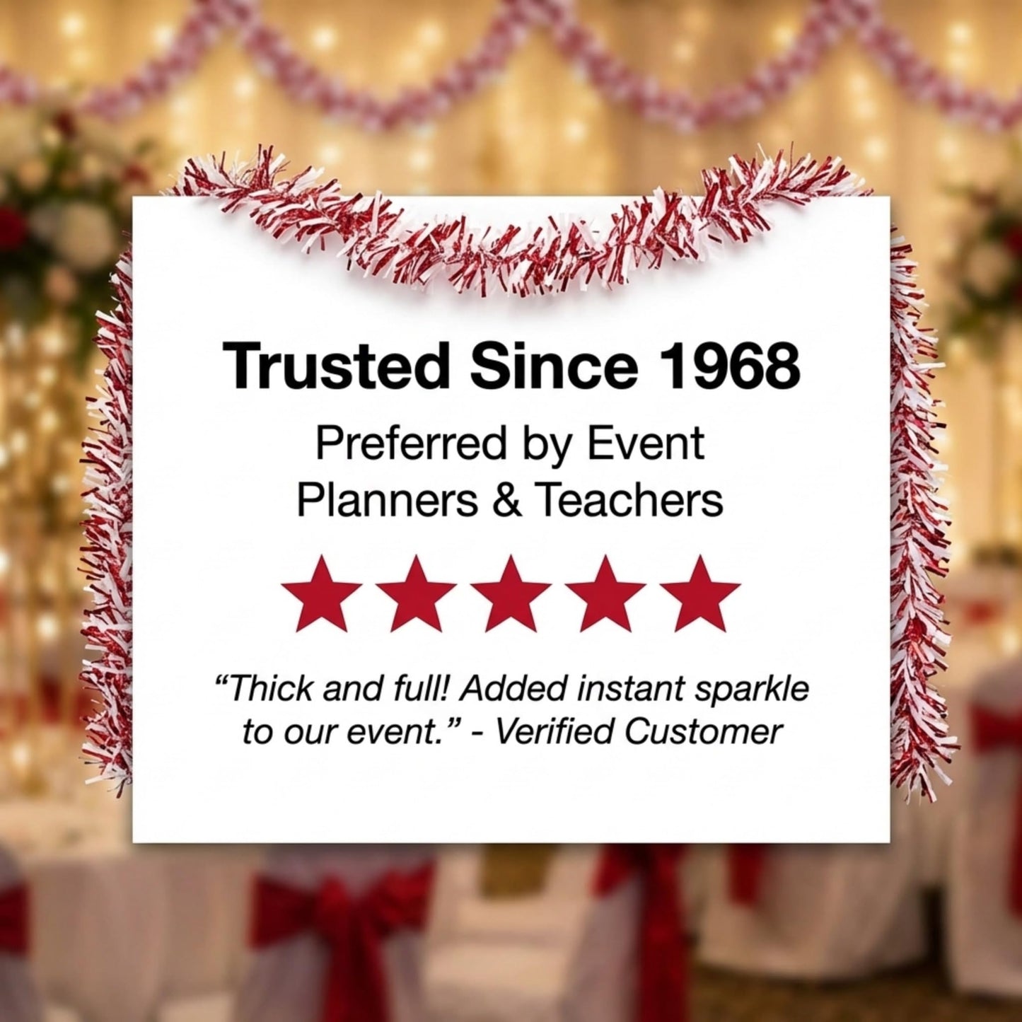 Anderson's Metallic Red & White Sparkle Glitter Tinsel Twist Garland, 25ft Holiday Decoration, Christmas Tree Trim, Parade Float Decor, Party Supplies, Graduation, Indoor/Outdoor Event Garland