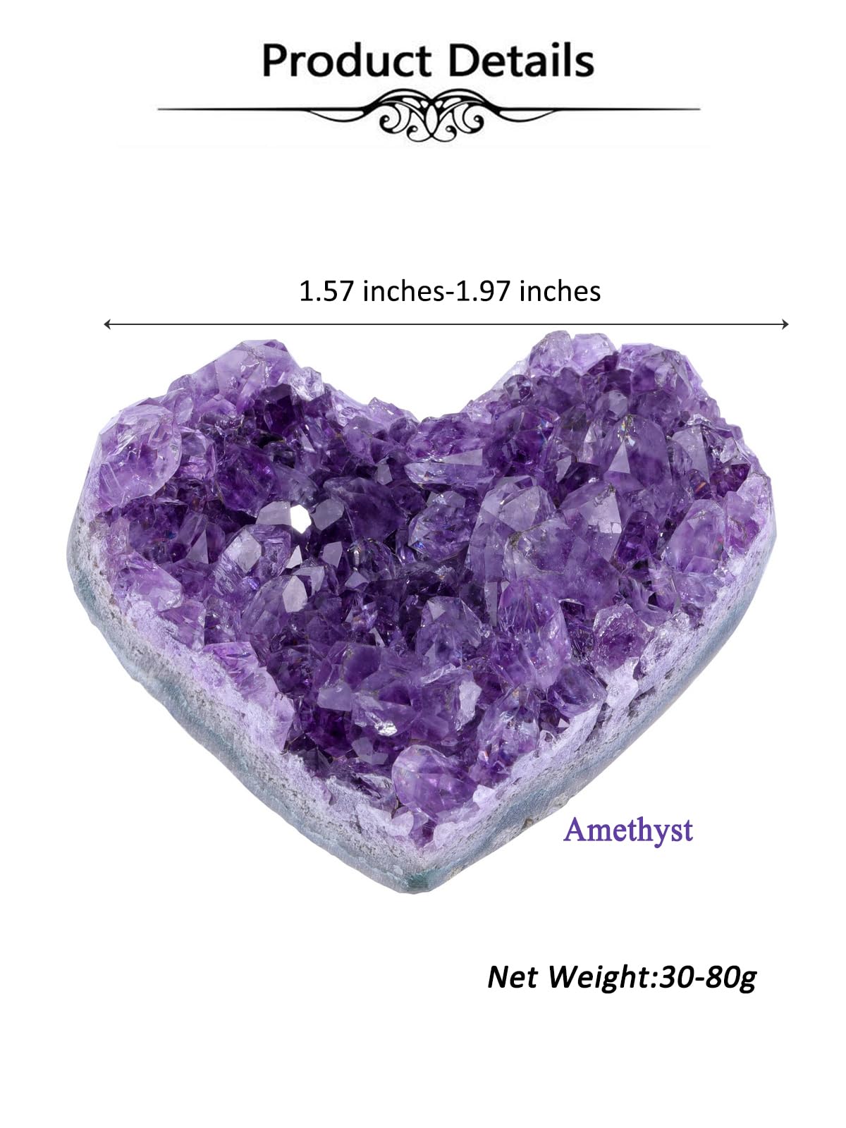 Top Plaza Natural Amethyst Crystal Gemstones Heart Amethyst Raw Cluster Geode Purple Stones Energy Balance Healing Crystal Decor 1.57"-1.97"