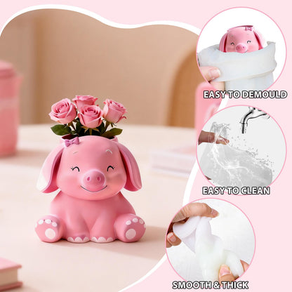 Pink Piggy Candle Jar Resin Mold, Animal Epoxy Resin Casting Silicone Mold for Craft DIY Planter Jewelry Pen Holder Flower Pot Container Mould, Perfect for Decoration Birthday Gift Garden Home
