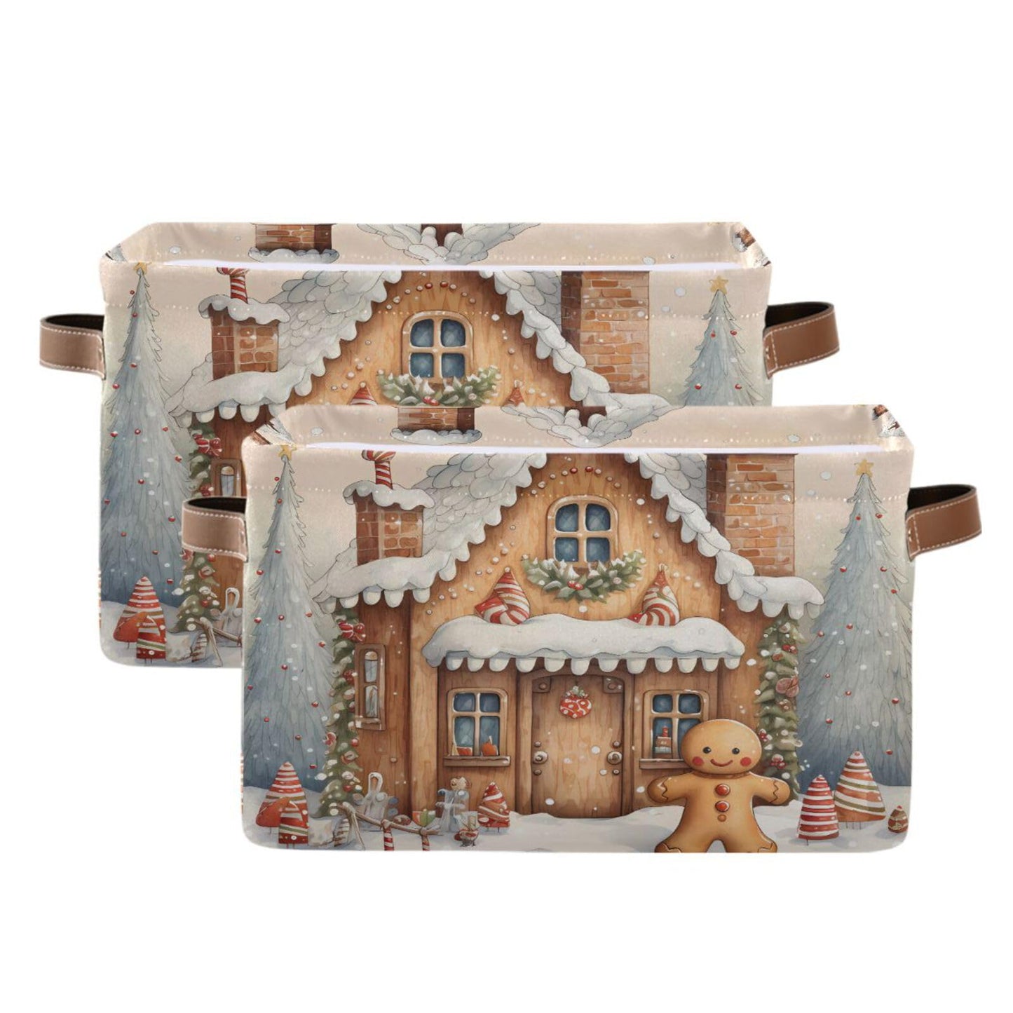 senya Christmas Storage Basket, Christmas Snow Gingerbread Man Foldable Fabric Collapsible Storage Bins Organizer Bag for Storage Clothes