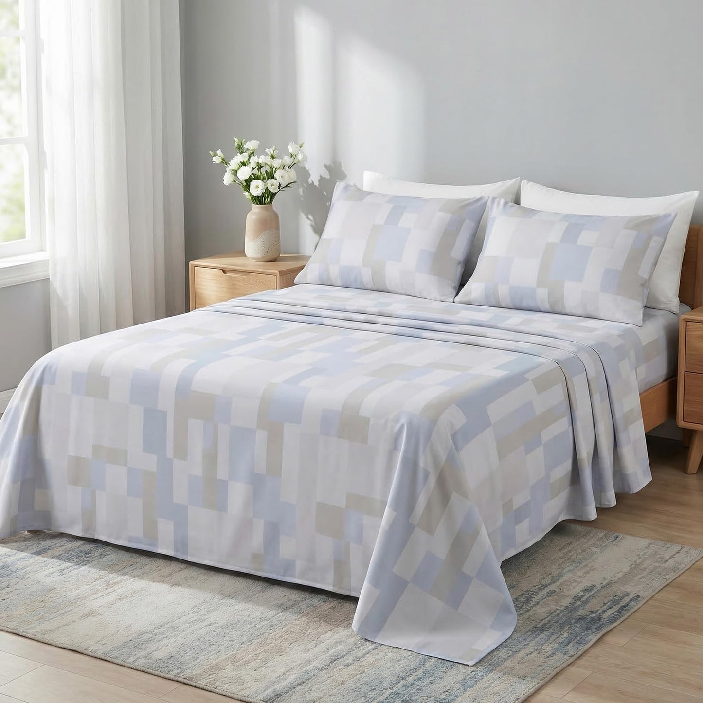 YIYEA Queen Sheet Set, Premium Double Brushed Microfiber Bed Sheet Set for All Season, Soft Breathable, 16" Deep Pocket, Shrinkage and Fade Resistant, 4PC, Queen