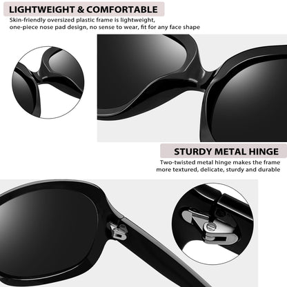Joopin Fashion Oversized Sunglasses for Women, 100% UV Protection Large Frame Women Sunglasses Polarised Ladies Sun glasses (Elegant Black)
