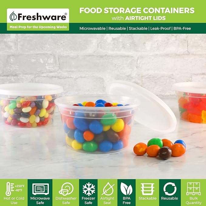 Freshware Food Storage Containers 12 oz Plastic Deli Containers