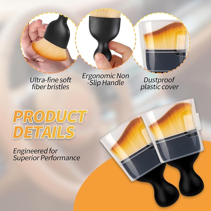 4PCS Car Interior Dust Brush, Soft Microfiber Bristles, Car Detailing Brush