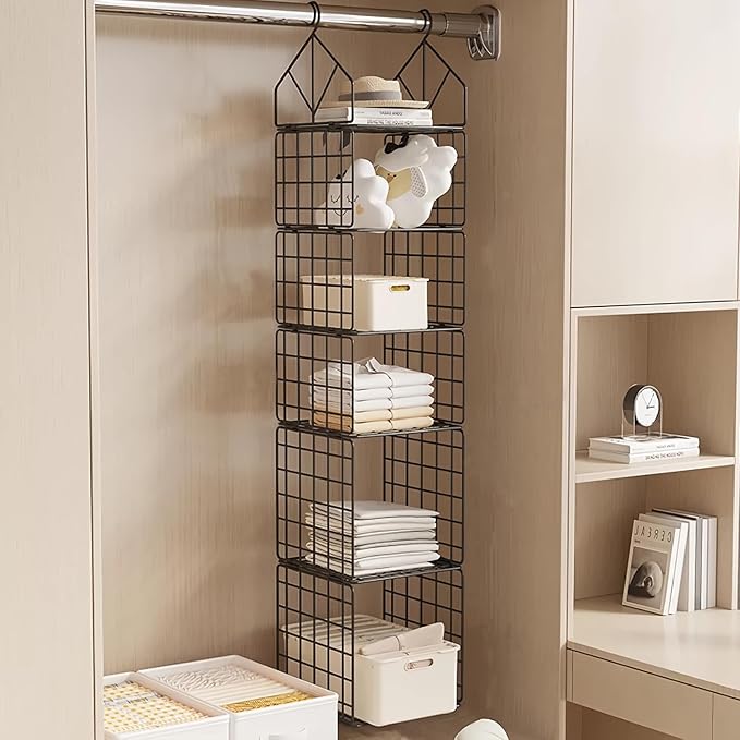 Hanging Closet Organizer, Carbon Steel 6-Shelf Closet Hanging Storage,