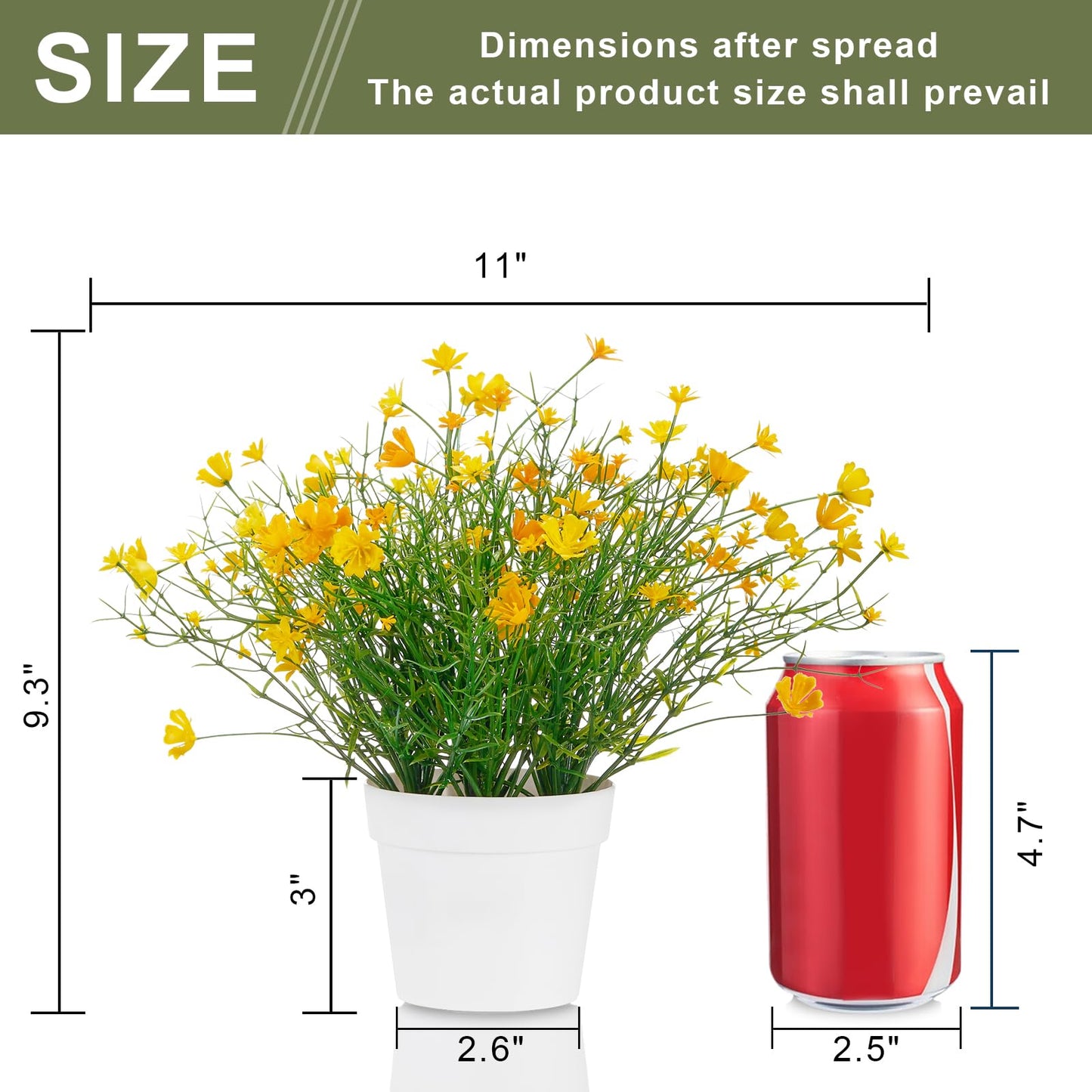 Blafrozzing Babys Breath Potted Fake Plants with Flowers Faux Plants Indoor for Home Office Bookshelf Table Farmhouse Room Decor (Yellow)