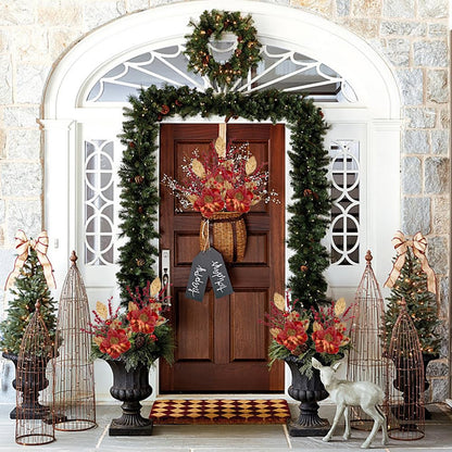 Briful 2PCS Christmas Glitter Magnolia Flowers Picks and Spray with Christmas Balls Ornament Red Berries Gold Leaves Branches for Xmas Tree Wreath Vase Floral Arrangement (Red Gold)