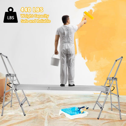 9-15ft Telescoping Work Plank, Aluminum Adjustable Scaffold Platform with Skid-Proof Surface, Ladder Accessory, 440 lbs Capacity, Extension Plank for Safe Work