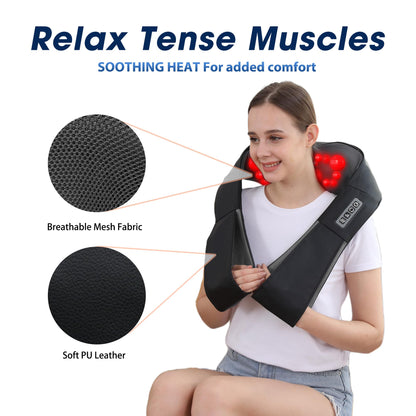 Shiatsu Neck and Back Massager with Heat, Electric Deep Tissue Kneading Neck and Shoulder Massage, Best Gifts for Women Men Mom Dad Mothers Fathers Day Birthday Gift (NOT Cordless)