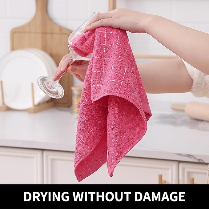 Homaxy 100% Cotton Terry Kitchen Towels, Checkered Designed, Soft and Super