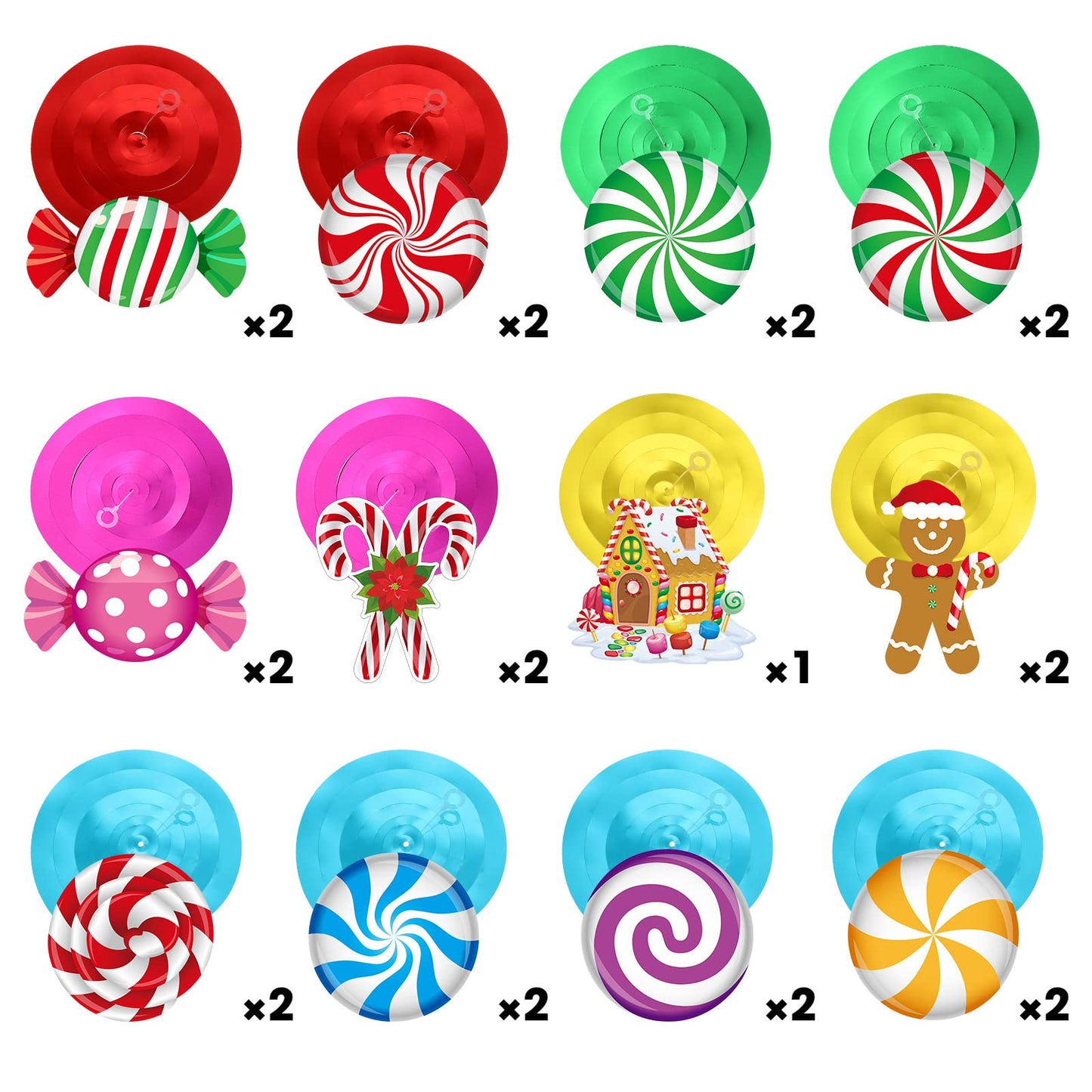 Zomiboo 53 Pcs Christmas Hanging Swirls Decorations Christmas Candy Gingerbread Man Truck Red Cardinals Christmas Ceiling Decor Ornaments for Christmas Tree Xmas Holiday Party(Candy)