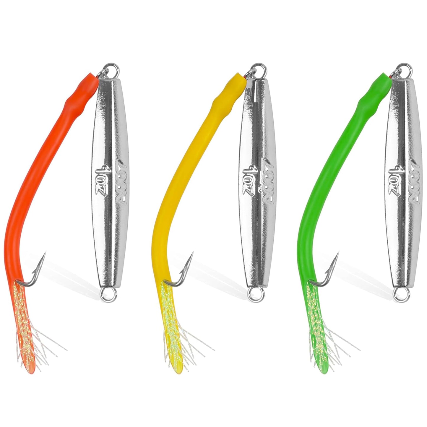 Diamond Jig Saltwater Fishing Lures Casting Jigging Spoon with Tube Tail Stainless Steel Hooks Trolling Lures Striped Bass Metal Jig for Deep Sea Surf Fishing Bottom Dragging Sinking