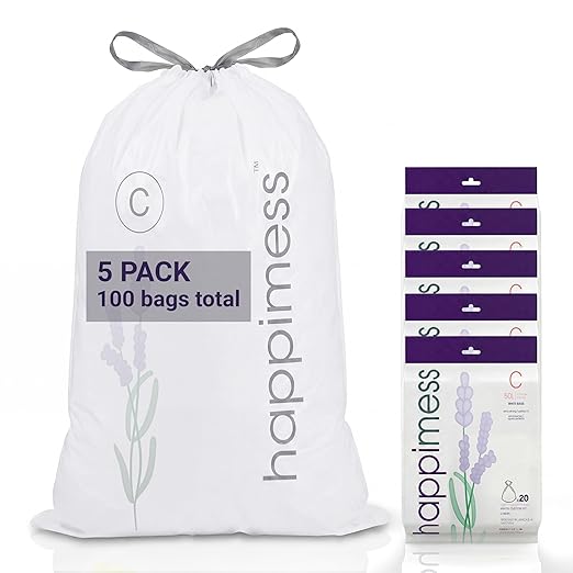 happimess 13.2 Gallon Drawstring Trash Bags, Lavender Scent, Heavy Duty MDPE