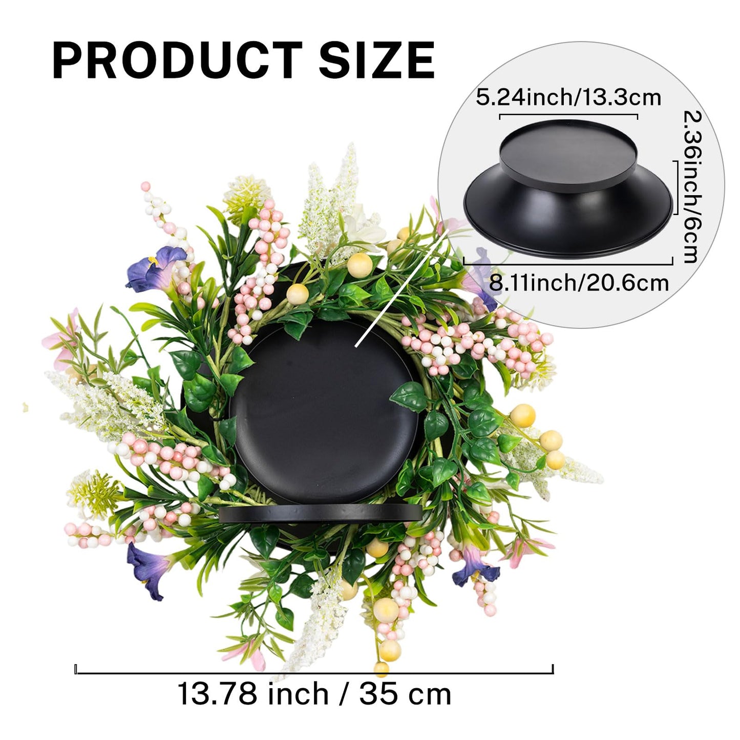MOYEE Centerpieces for Tables Wreath with Candle Holder,Candle Ring, Black Metal Candlestick with an Artificial Wreath 14 in Versatile Dining Table Centrepiece
