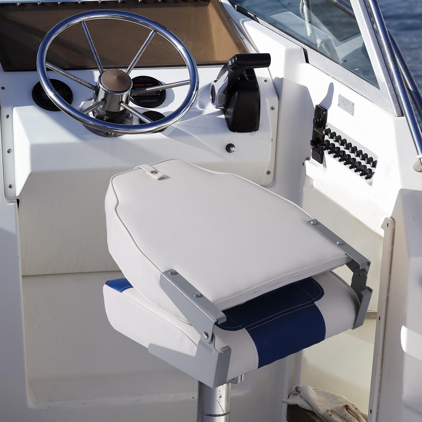 GarveeLife 2 Pack Boat Seats, High Back Folding Boat Seats - Fishing Boat Chairs With Thick Sponge Padding, Stainless Steel Screws & Fold-Down Design for Speedboat, Canoe, Sightseeing Boats