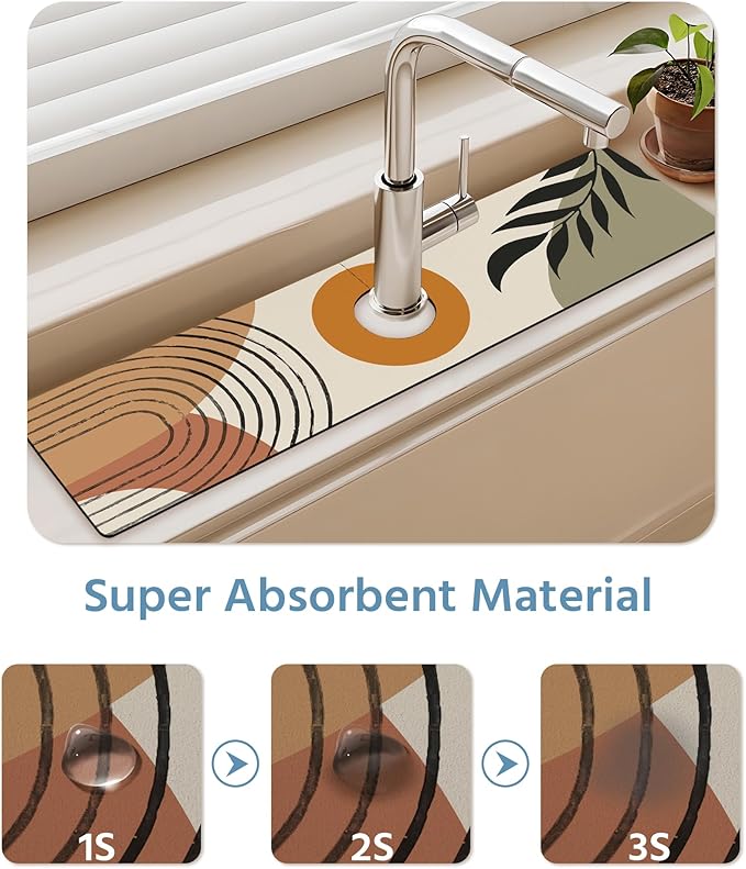 Patterned Sink Faucet Mat Kitchen Splash Guard Super Absorbent Drying Mat