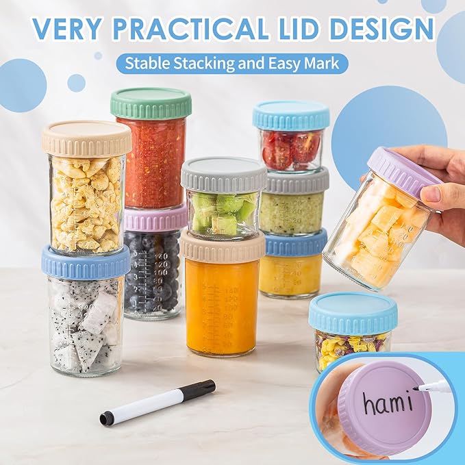 DRKIO 12 Pack Glass Baby Food Storage Containers