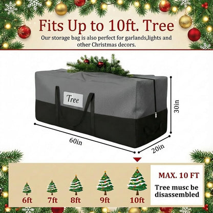 Christmas Tree Storage Bag, Fits Up to 10-12 Ft Tall Artificial Trees, Heavy Duty 600D Oxford Skeleton Storage Box with Reinforced Handles, Zipper, Transparent Pocket, Gray