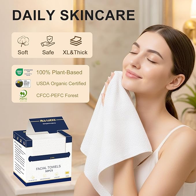 Face Towels, XL Facial Dry Towels 10x12 Inch, Biodegradable Disposable Face