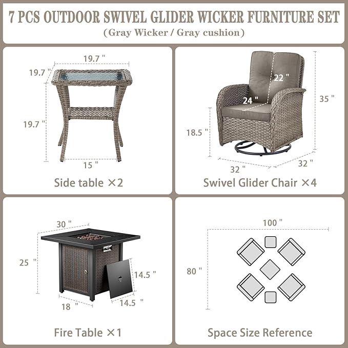 Belord 7 Piece Wicker Patio Furniture Set
