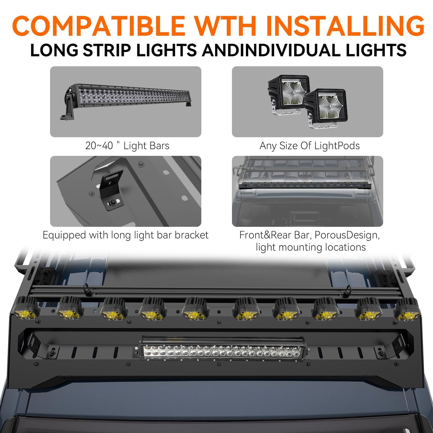 Titan Series Heavy Duty | Roof Rack for 4th Generation Compatible with only 2024, 2025, 2026 Tacoma/TRD Pro Version Double Cab 4 Door Pickup | with Handle/Side Awning Stand | No Drilling Installation