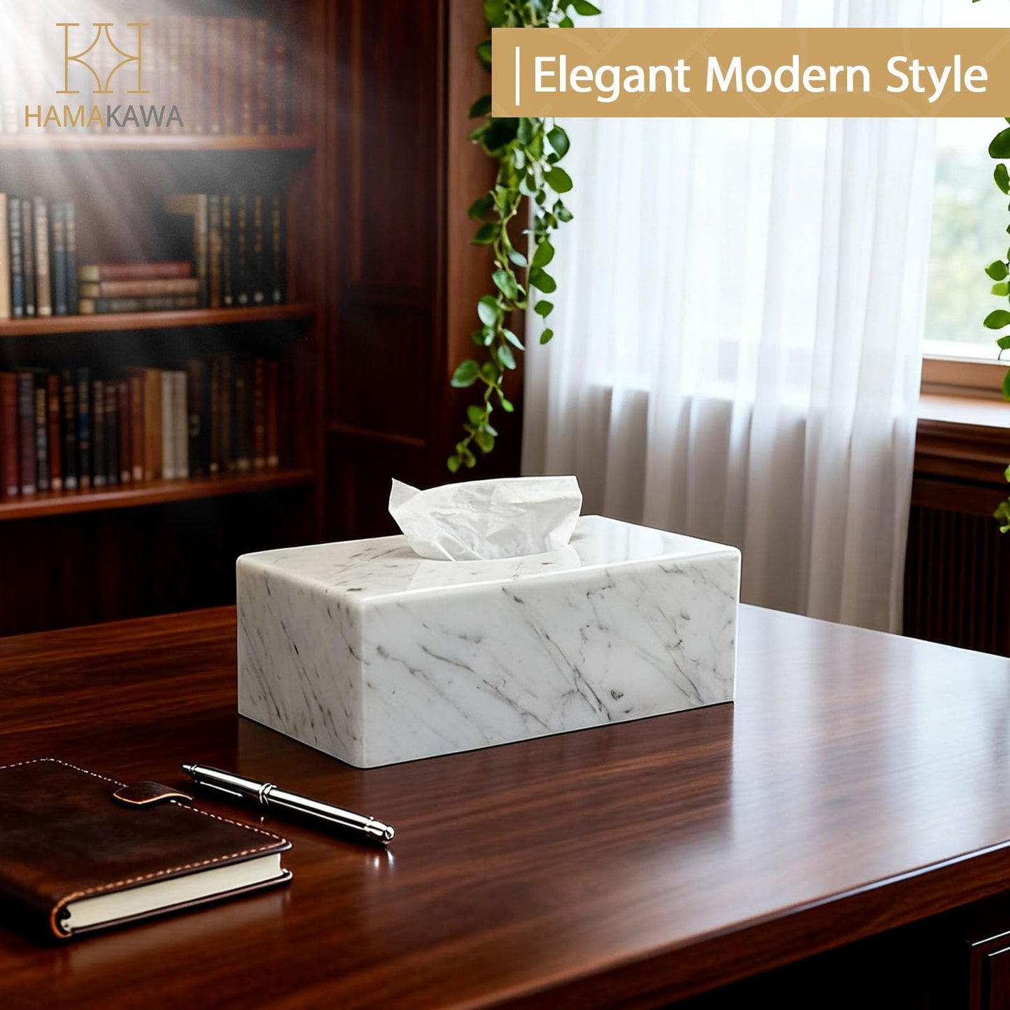 HAMAKAWA Natural Marble Tissue Box Cover, Carrara White Tissue Organizer 10 x 5.7 x 3.5 inch, Heavy Stone Decorative Box, Rectangle Tissue Box Holder for Home Decor, Kitchen, Bathroom, Bedroom