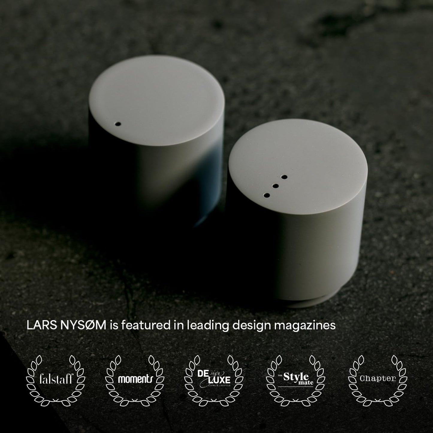 LARS NYSØM Mini Salt and Pepper Shakers Set | Stainless Steel Salt and Pepper Shakers with Modern Minimalist Design, Easy Refill, Small Size (Brown/Beige)