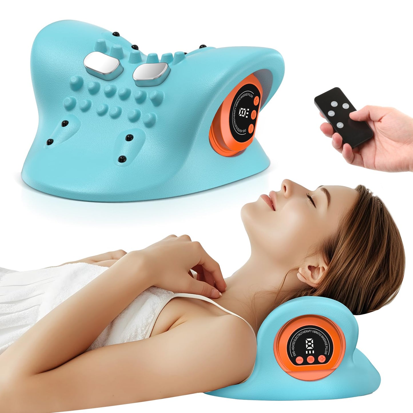 Smedz 2025 Rechargeable Portable Neck Massager Pillow3-in-1 Shiatsu Neck & Back Massager with Remote Control - Heat/Vibration/Deep Tissue Modes, Portable for Car/Office/Home, USB-C Rechargeable