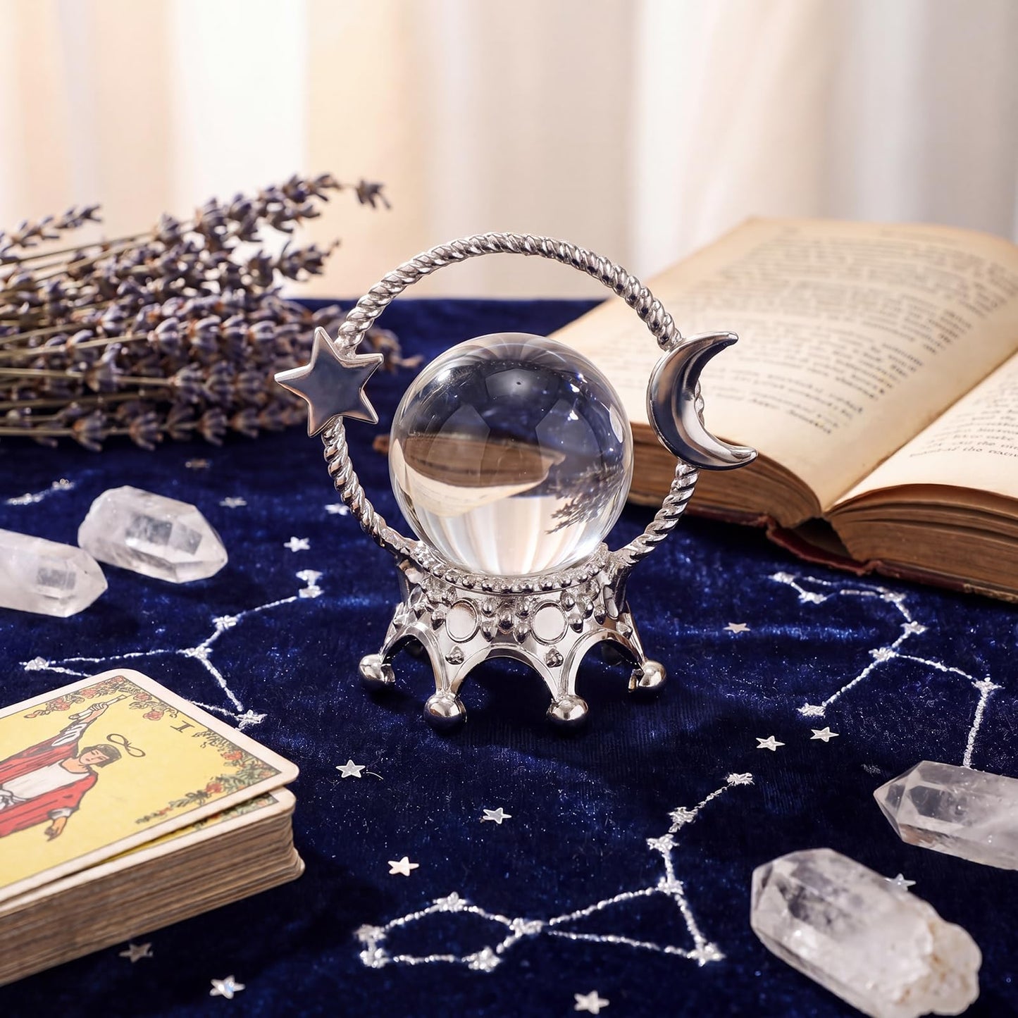 ElaraBerry 2 Pcs Silver Moon Sphere Crystal Ball Stand Crystal Display Stand Rock Display Holder for Displaying Glass Balls Natural Rocks Marbles Small Spherical Ornaments