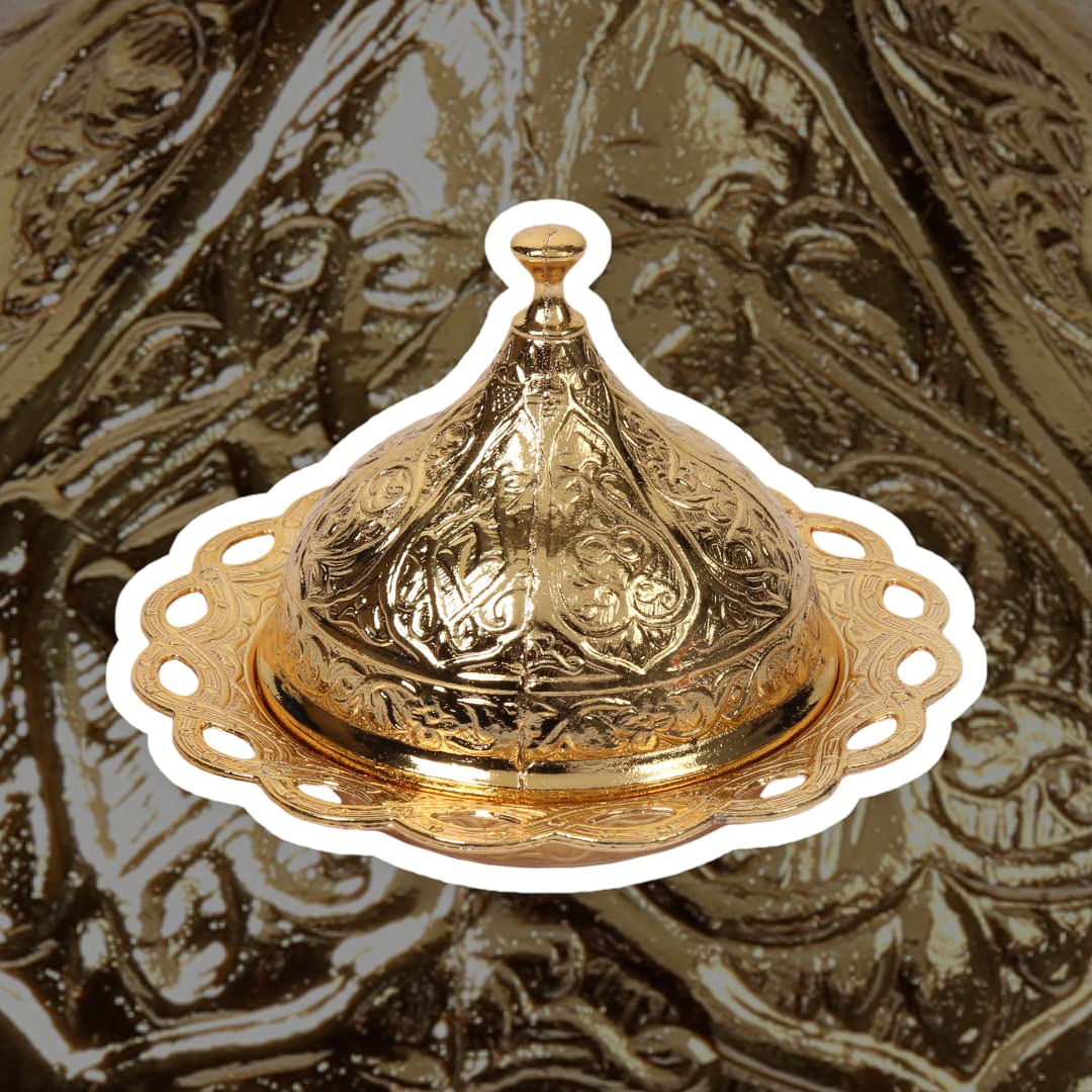 Alisveristime Coated Handmade Brass Sugar Chocolate Candy Bowl Serving Dish with Lid, Salt Bowl, Coffee Bar Sugar Holder (Kubbeli) (Gold)