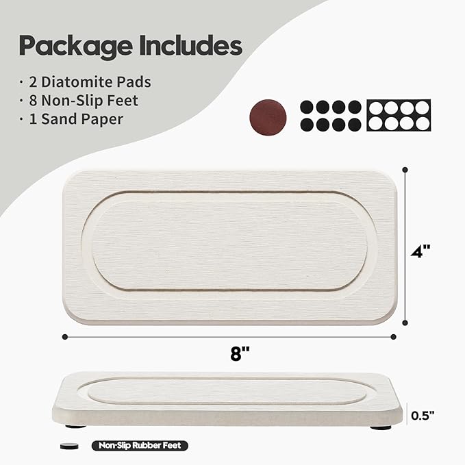 2Pack Diatomite Stone Sink Tray, Water Absorbing Faucet Mat