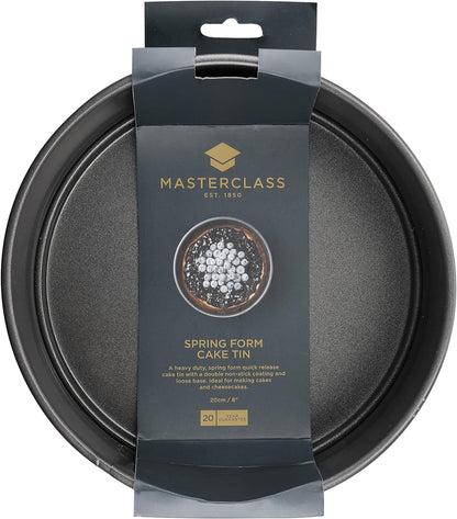 MasterClass 2 cm Springform Cake Tin with PTFE, PFOA and BPA Free Non Stick, Robust 1mm Thick Carbon Steel and Loose Base, 8 Inch Round Pan, Grey