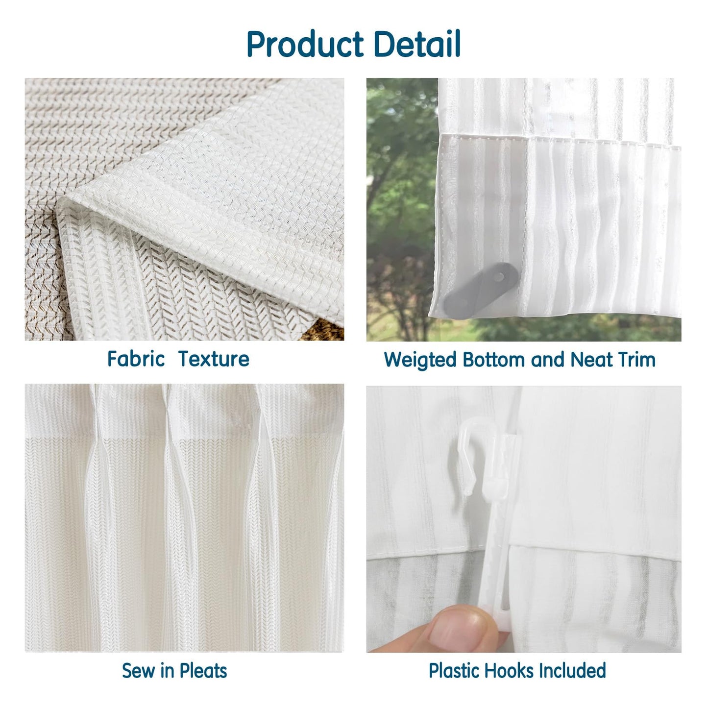 LETAU Off White Sheer Curtains 108 inches Long, Pinch Pleated Lace Little Waves Window Sheer Curtains Panels Drapery, 26" W x 108" L, 2 Panels