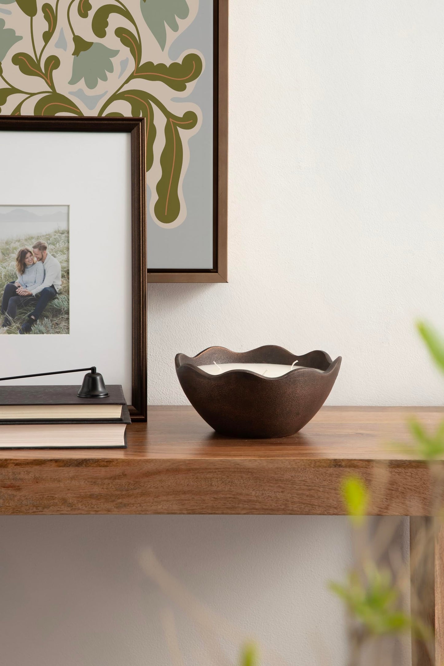 Kate and Laurel Alessia Scalloped Round Metal Candle Bowl, 8 Inch Diameter, Bronze, Modern Three-Wick Unscented Candle with Decorative Bowl for Living Room Decor