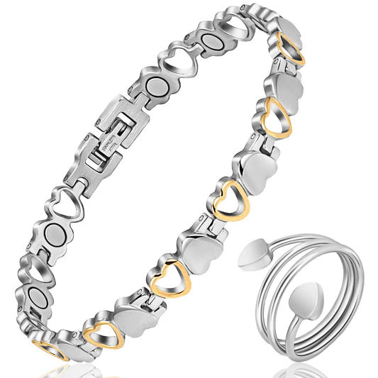 Mahnco Lymph Detox Magnetic Bracelet, Titanium Bracelet for Women, Lymphatic Drainage Ring&Bracelet with 3500 Gauss Magnets-Jewelry Gift Set with Adjustment Tool