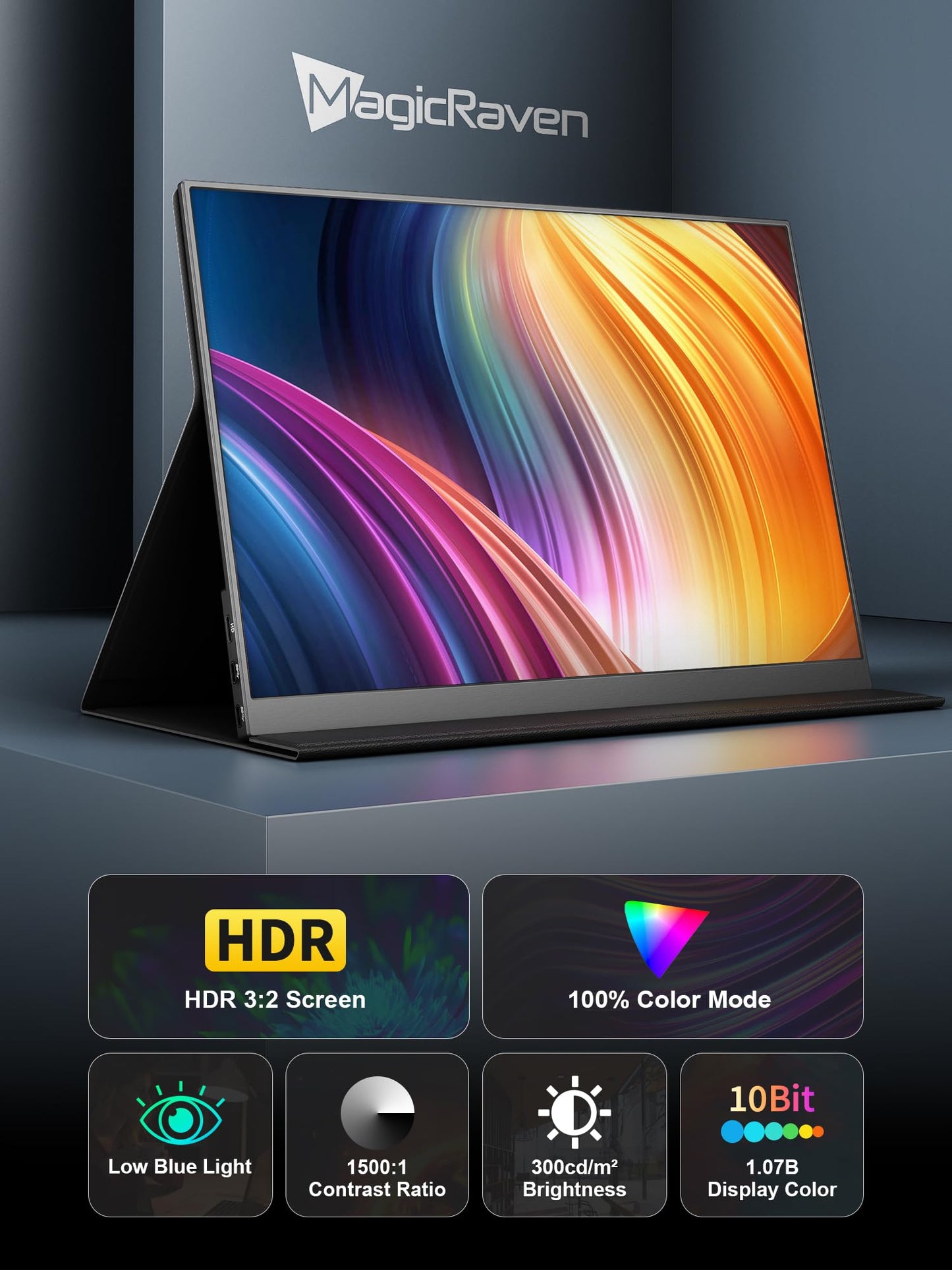 4K Portable Monitor, 16" 3840x2400 IPS Laptop Screen, 1500:1, 400 Nits Screen USB C HDMI Computer Gaming Display with Speakers & Smart Cover, Travel Monitor for PC Phone PS5/4 Xbox Switch
