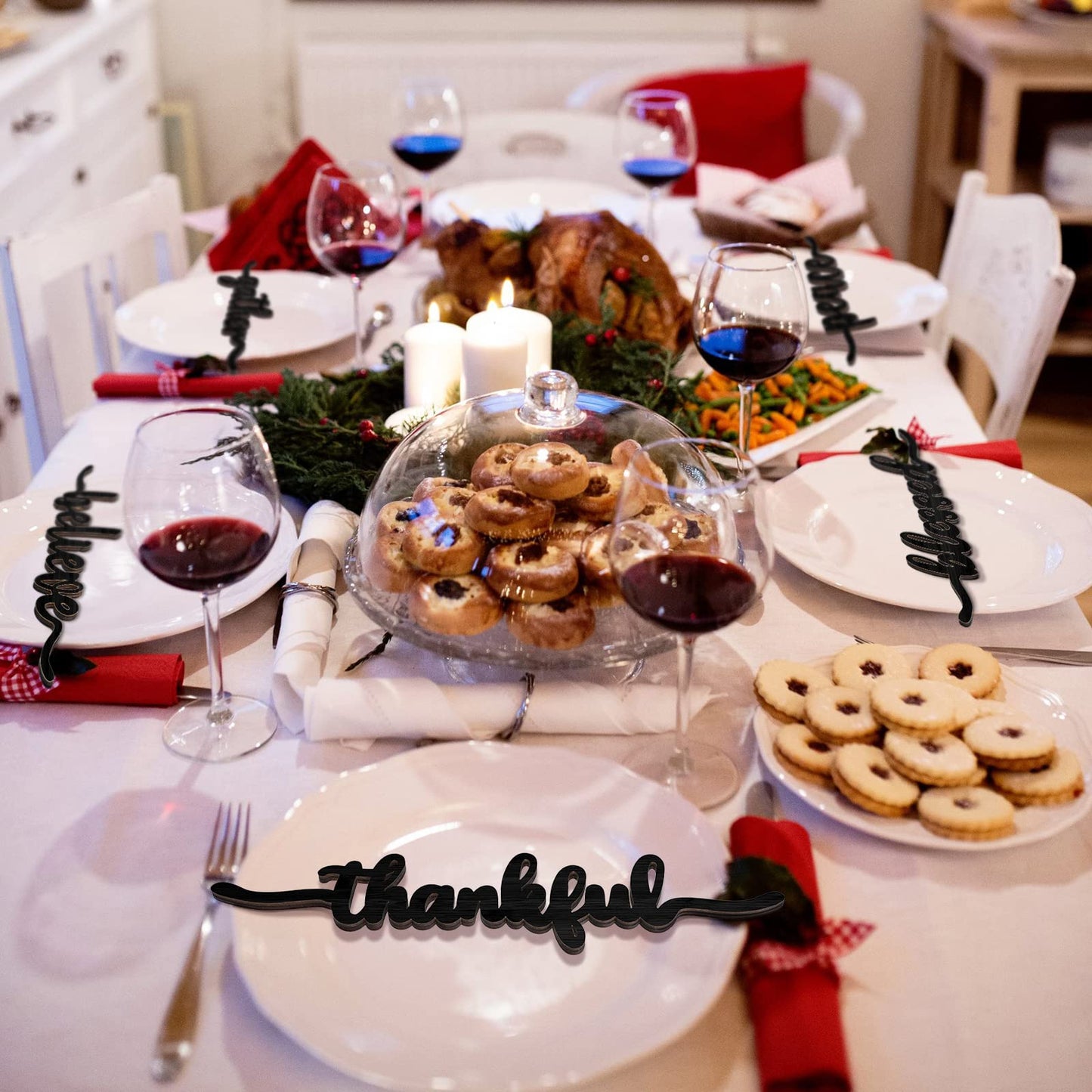 12 Pieces Christmas Word Wood Cutout Joyful Merry Thankful Grateful Blessed Peace Gather Word Sign Christmas Plate Cutout Rustic Merry Signs for Home Table Plate Decoration