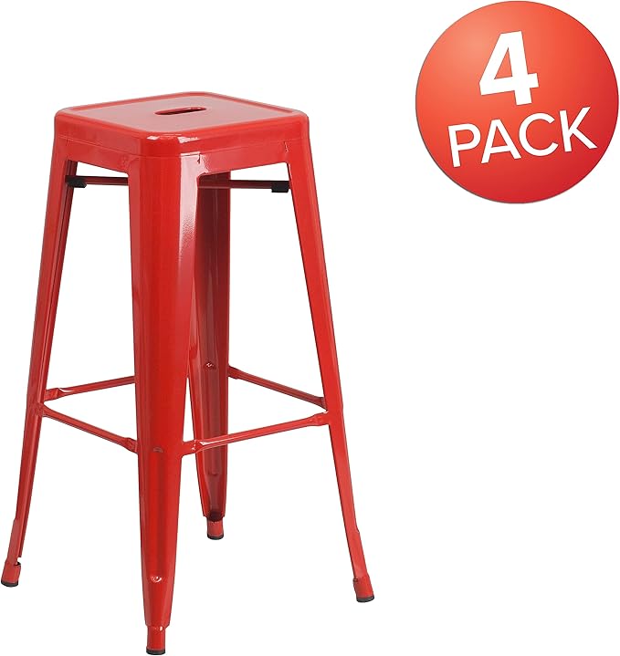 Flash Furniture Lily 4 Pack Commercial Grade 30" High Backless Red Metal