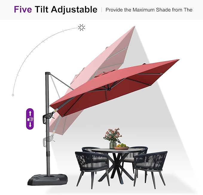 PURPLE LEAF 9 Feet Square Cantilever Umbrella Patio Umbrella with Base Outdoor Umbrella Aluminum Offset with 360-degree Rotation for Garden Deck Pool Patio Terra