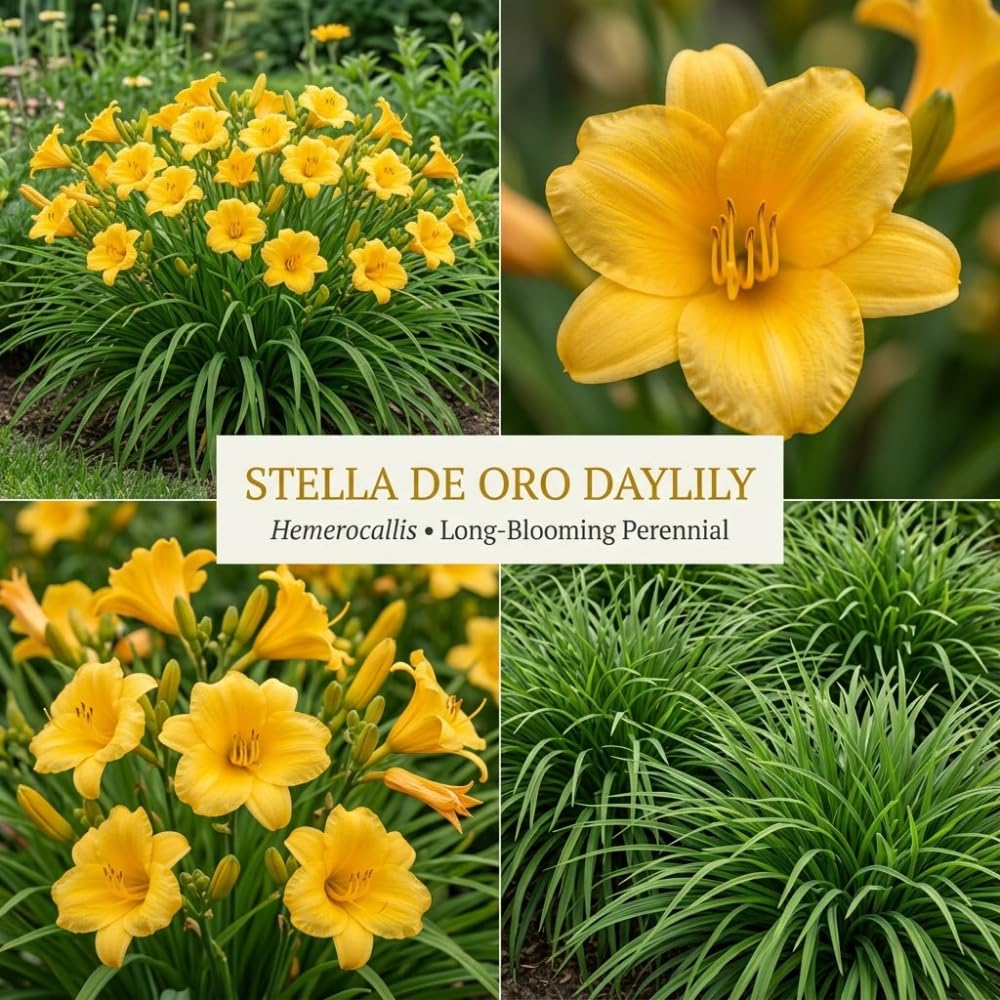 25 Stella de Oro Daylily Plants Live Bare Root Fans, Low Maintenance, Hardy Perennial Flowers, Ideal for Border Gardens, Beds & Outdoor Landscaping