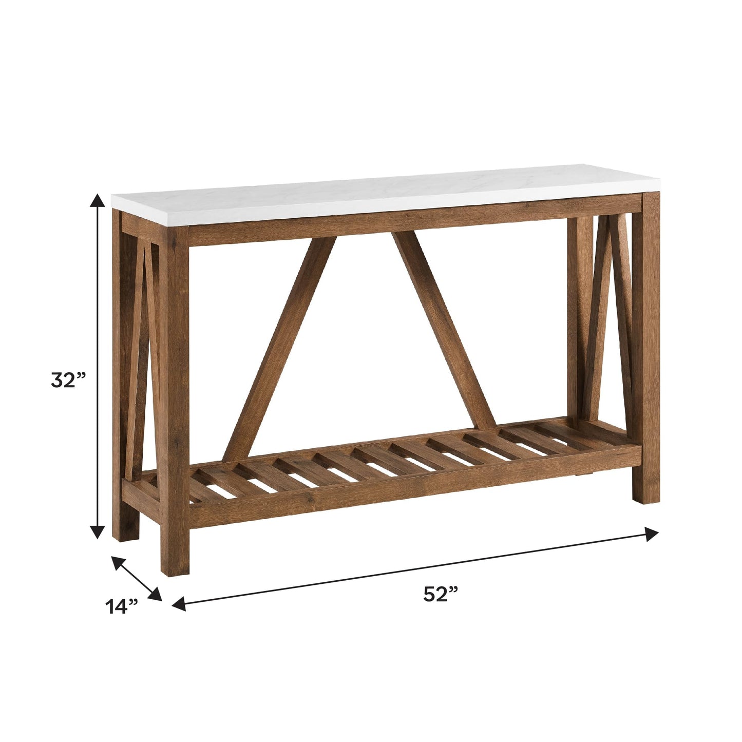 Walker Edison Modern Farmhouse Accent Entryway / Living Room End Table, 52 Inch, Color-Marble and Walnut