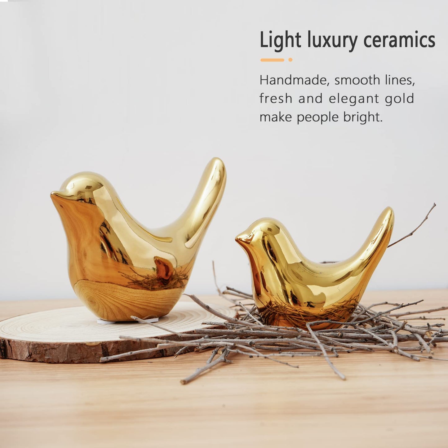 Elegant Gold Small Bird Sculptures,Modern Abstract Art Pieces for Bookshelf Decor, Coffee Table Decor, and Luxury Home Decor Accents(2Pcs Gold Birds)