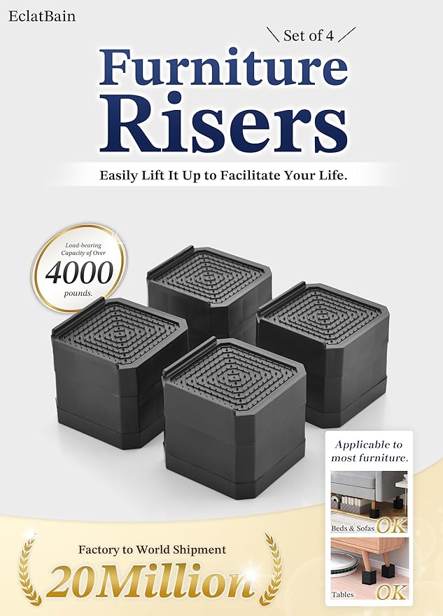 EclatBain Bed Risers Furniture Risers Heavy-Duty Rectangular Adjustable Block