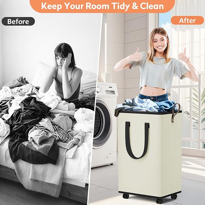 Laundry Basket with Wheels, Collapsible Laundry Baskets, Laundry Hamper with