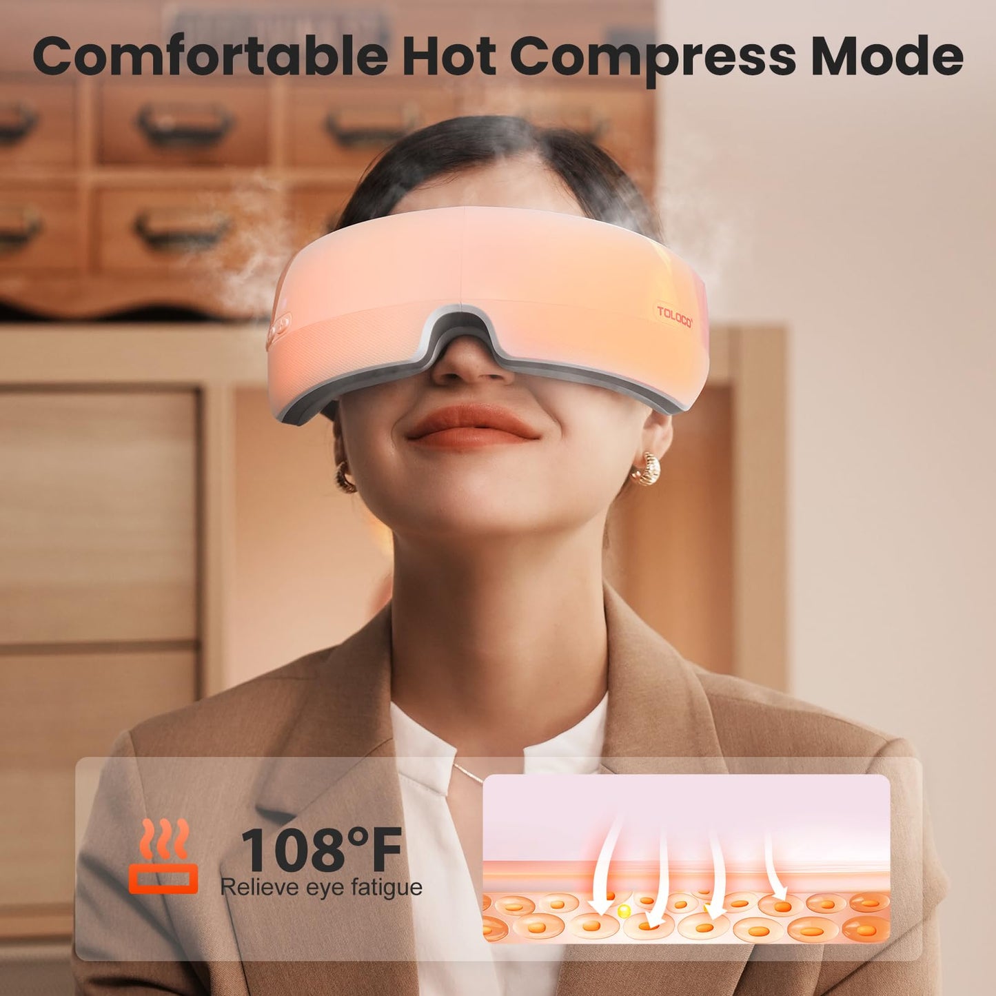 TOLOCO Eye Massager with Heat, FSA/HSA Eligible Eye Mask Massager for Migraines with Bluetooth Music, Face Massager for Eye Strain, Improve Sleep, Wedding, Birthday Gifts for Women/Men