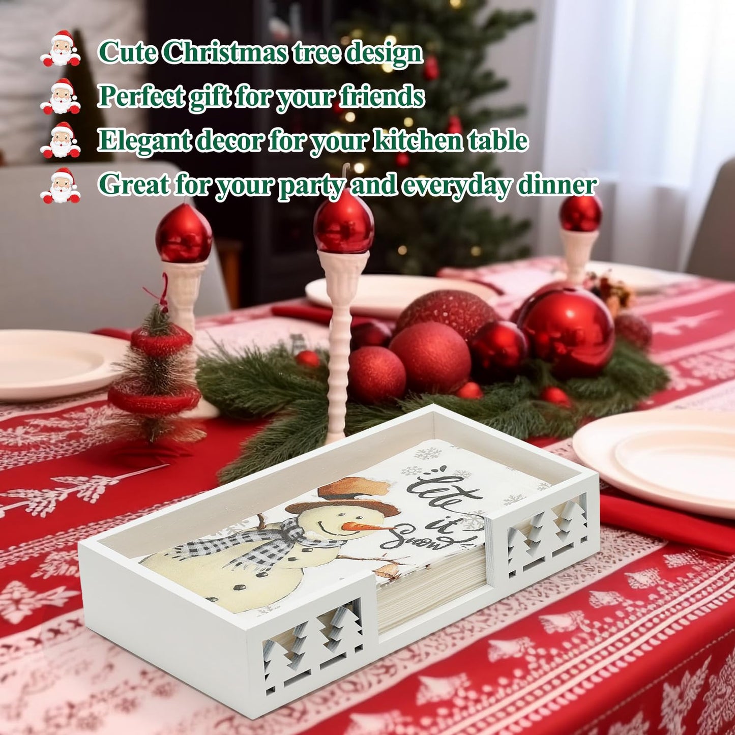 Christmas Paper Towel Holder Kitchen Decor Accessories Gift Decorative Wooden Napkin Holder for Table Bathroom Guest Towels Holder Rustic Wood Holiday Xmas Napkin Holder Disposable Hand Towel Tray
