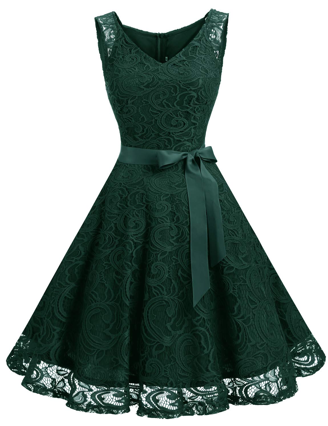 Dressystar 0010 Women Floral Lace Bridesmaid Party Dress Short Prom Dress V Neck Dark Green S